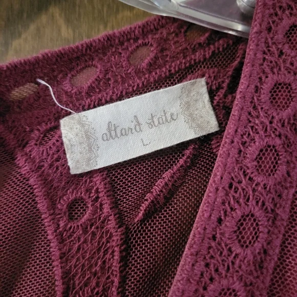 Altar'd State Marionette Maxi All Lace Dress Large Maroon Burgundy Mid Sleeve - Picture 6 of 10